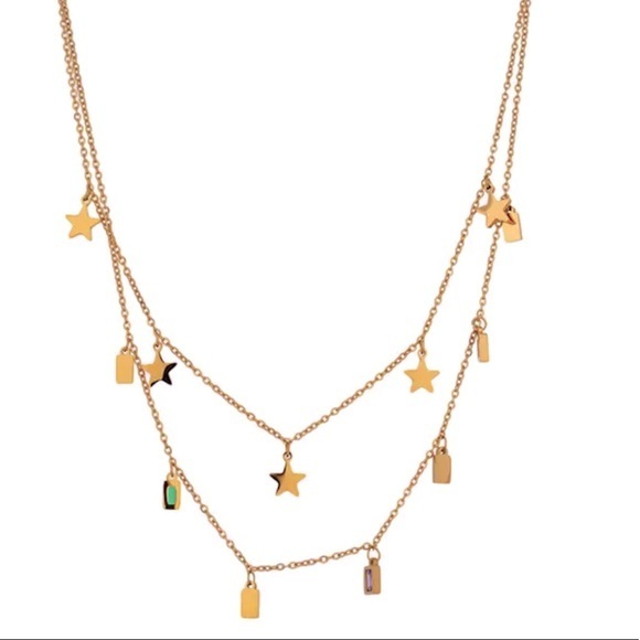18K Gold Plated Stars and Cubic Zirconia Layered Charm Necklace - Picture 4 of 10